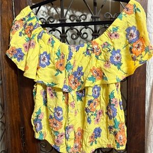 💙Derek Heart Vibrant Yellow Floral Ruffle Blouse